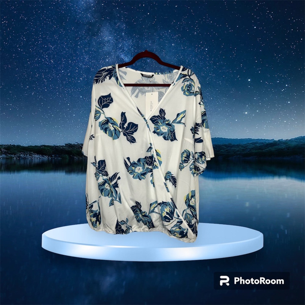 Bloomchic Plus Size 18 20 White Floral Print Blouse Women's Top NWT 2X